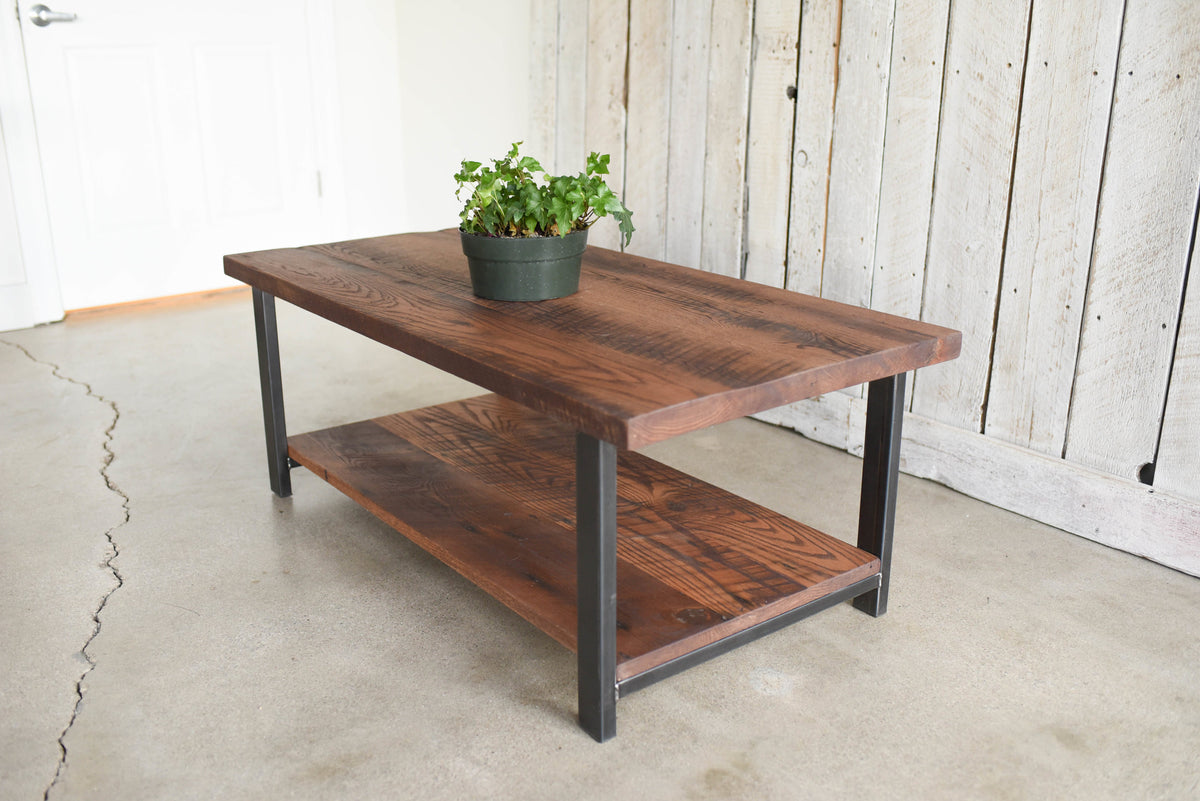 Industrial Reclaimed Wood Coffee Table Lower Shelf Photo Inspiration