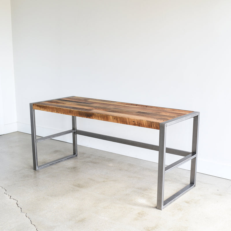 Long wood desk with metal legs
