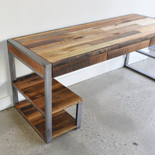 Reclaimed wood desk, Pictured in Reclaimed Hardwoods &amp; Silver Metal