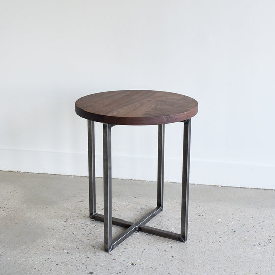 Round Walnut Accent Table / Steel Frame Pedestal