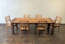 Farmhouse wood extension table in mixed wood. Featured with our  &lt;a href=&quot;https://wwmake.com/products/reclaimed-wood-dining-chairs-barnwood-dining-chairs&quot;&gt; Farmhouse Dining Chair&lt;/a&gt; 