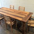 Breadboard Extendable Dining Table in Mixed Woods Featured with our Farmhouse Wood Dining Chairs in Mixed Woods. Featured with our  &lt;a href=&quot;https://wwmake.com/products/reclaimed-wood-dining-chairs-barnwood-dining-chairs&quot;&gt; Farmhouse Dining Chair&lt;/a&gt; 