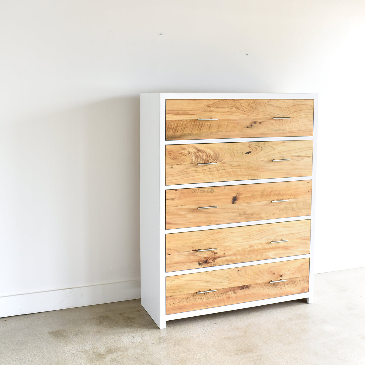 Tall White + Wood 5 Drawer Dresser Tall White + Wood 5 Drawer Dresser