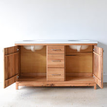 60&quot; Modern Wood Vanity / Double Sink in Reclaimed Oak / Clear - Under Sink Detail