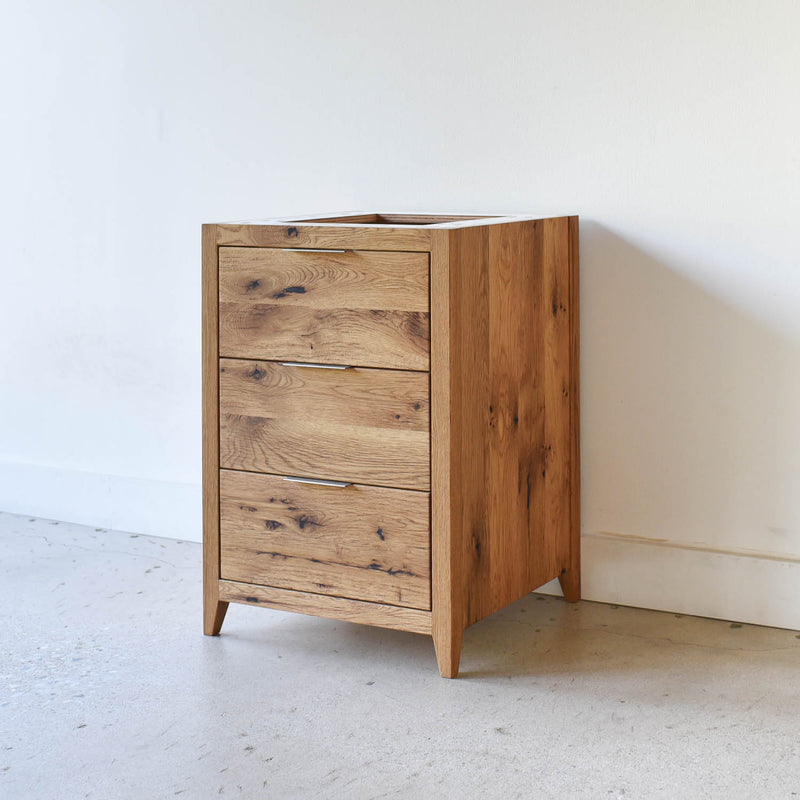 30 inch 3-Drawer Mid-Century Modern Vanity Pictured In Reclaimed Oak Clear
