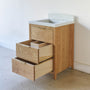 24 inch 3-Drawer Mid-Century Modern Vanity in White Oak/ Clear -  Featured with our &lt;a href=&quot;https://wwmake.com/products/60inch-integral-single-sink-vanity-top-tfc&quot;&gt; Concrete Vanity Top with integral sink &lt;/a&gt; in White