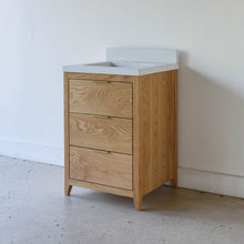 24 inch 3-Drawer Mid-Century Modern Vanity in White Oak/ Clear -  Featured with our &lt;a href=&quot;https://wwmake.com/products/60inch-integral-single-sink-vanity-top-tfc&quot;&gt; Concrete Vanity Top with integral sink &lt;/a&gt; in White