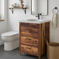30" 3-Drawer Mid-Century Modern Vanity Pictured In Reclaimed Oak Textured Featured with our <a href="https://wwmake.com/products/60inch-integral-single-sink-vanity-top-tfc"> Concrete Vanity Top with integral sink </a> in White