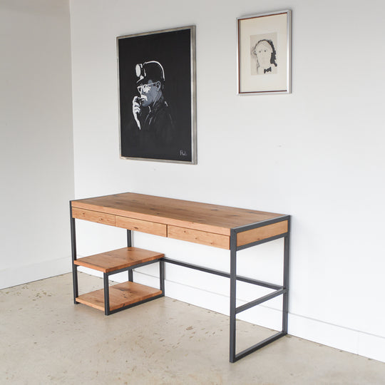 3-Drawer Modern Wood + Metal Desk