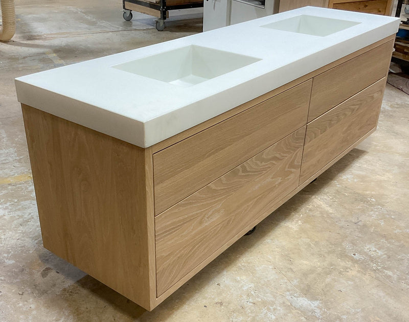 4- Drawer Floating Vanity / Double Sink Pictured in White Oak / Natural