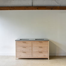 Mid Century Modern 6-Drawer Vanity / Double Sink in Solid White Oak / Natural - Featured with our &lt;a href=&quot;https://wwmake.com/products/concrete-vanity-top-double-oval-undermount-sink&quot;&gt; Concrete Vanity Top / Double Oval Undermount Sinks &lt;/a&gt; in Natural Gray