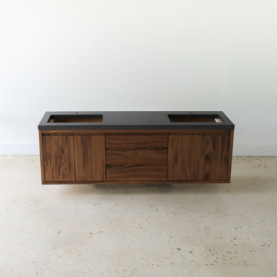 Pictured in Walnut / Clear with Black Concrete Top