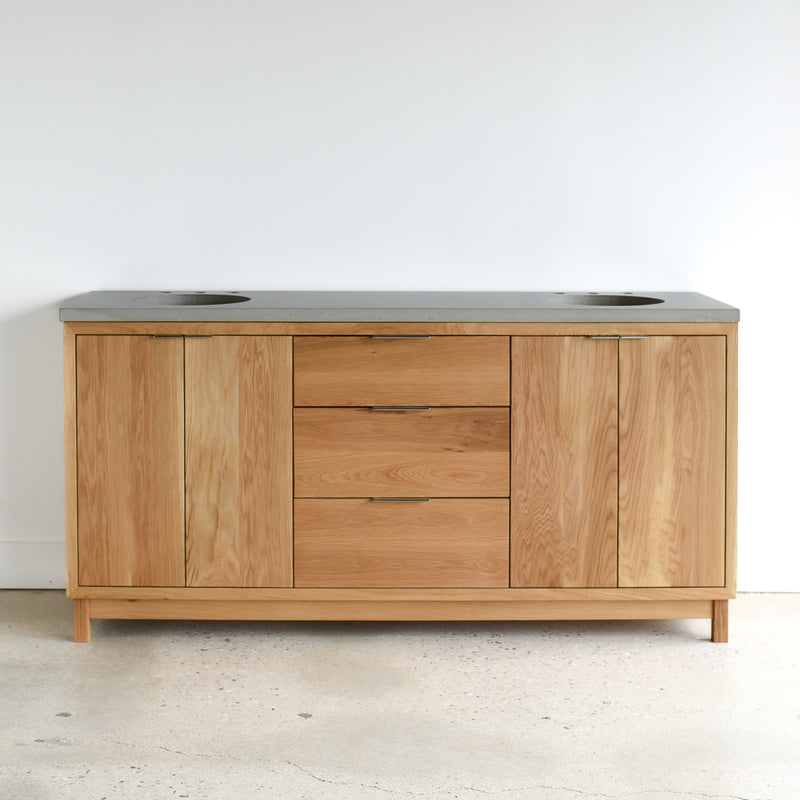 72&quot; Modern Wood Vanity / Double Sink pictured in White Oak / Clear -Featured with our &lt;a href=&quot;https://wwmake.com/products/concrete-vanity-top-double-oval-undermount-sink&quot;&gt; Concrete Vanity Top / Double Oval Undermount Sinks &lt;/a&gt; in Natural Gray