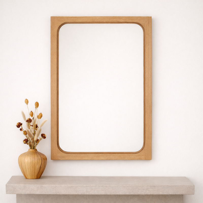 Frances Solid Wood Mirror Pictured in White Oak Natural