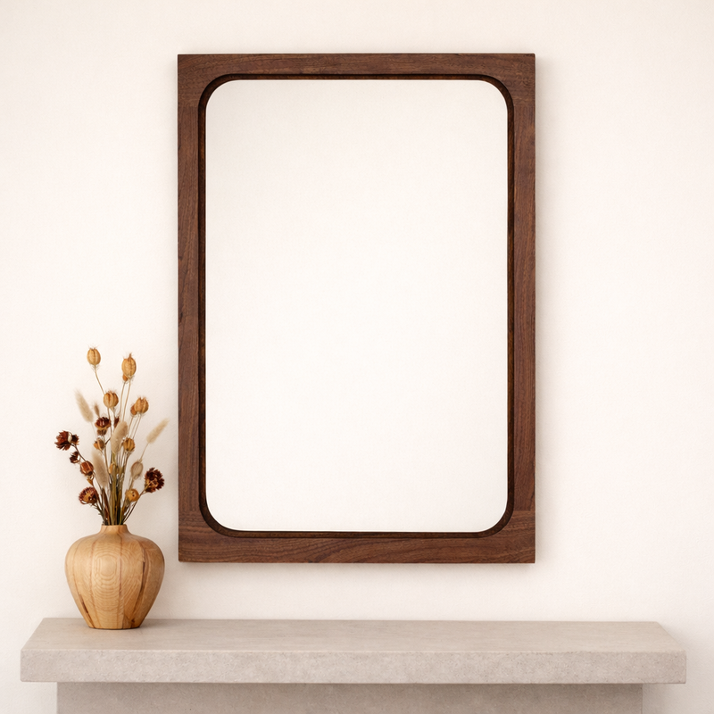 Frances Solid Wood Mirror Pictured in Walnut Clear