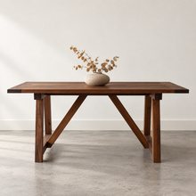 Farmhouse Trestle Dining Table Pictured In Walnut Clear