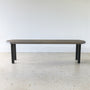 Clipped Corner Bench Pictured in White Oak Gray &amp; Blackened Metal 