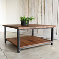 Square Industrial Modern Coffee Table with Lower Shelf