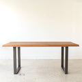 Live Edge Modern Dining Table in Reclaimed Oak Clear &amp; Antiqued Steel 'U-Shaped' Legs