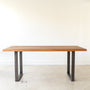Live Edge Modern Dining Table in Reclaimed Oak Clear &amp; Antiqued Steel 'U-Shaped' Legs
