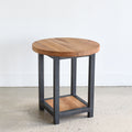 Round Wood End Table with Lower Square Shelf