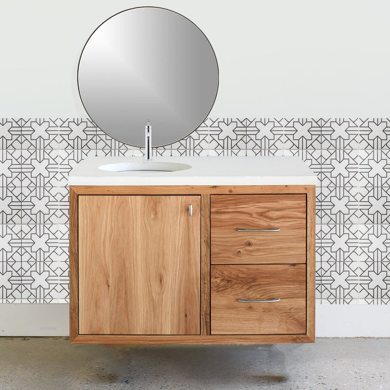 42" Wood Floating Vanity / Offset Single Sink - Specifications: