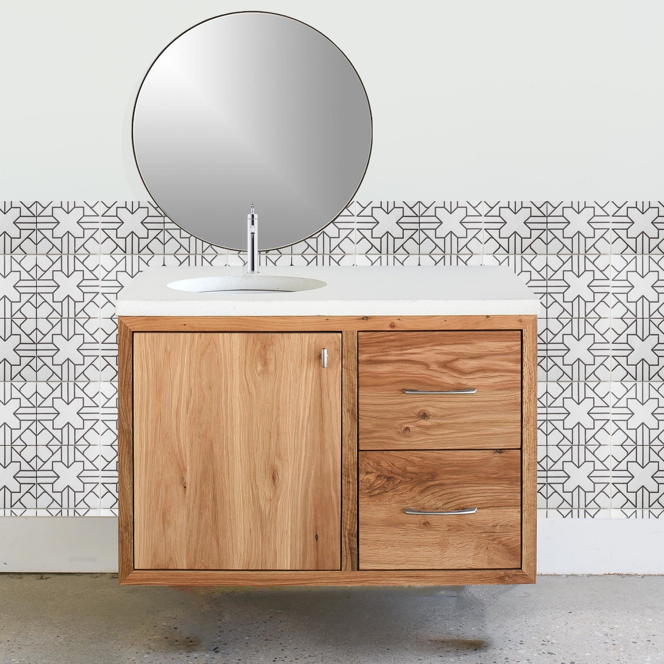 Wood Floating Vanity / Offset Single Sink - Specifications: