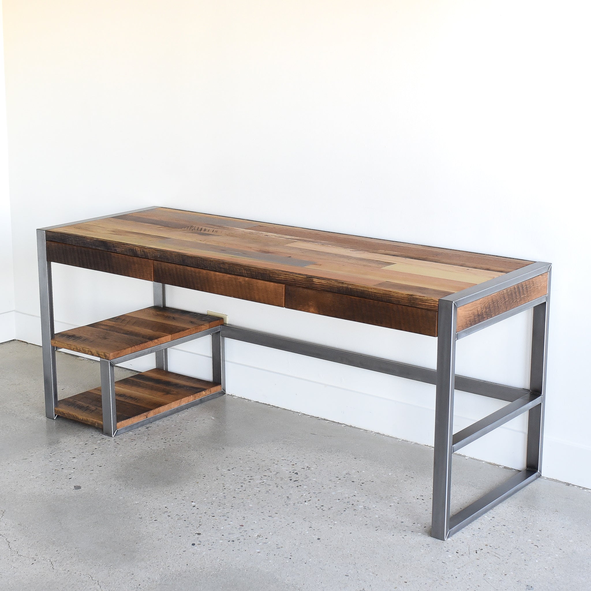 3-Drawer Modern Wood + Metal Desk - Specifications: