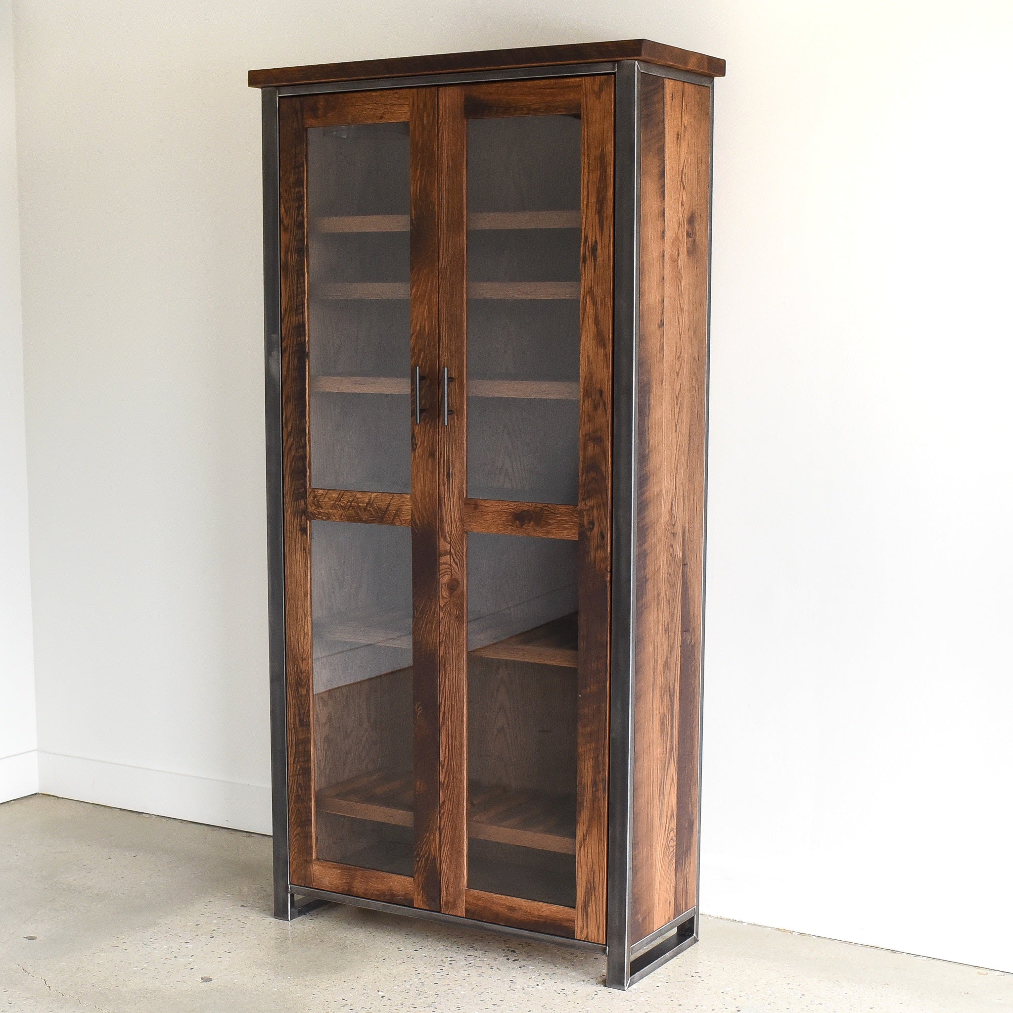 Large Wood + Glass Double-Door Cabinet - Specifications: