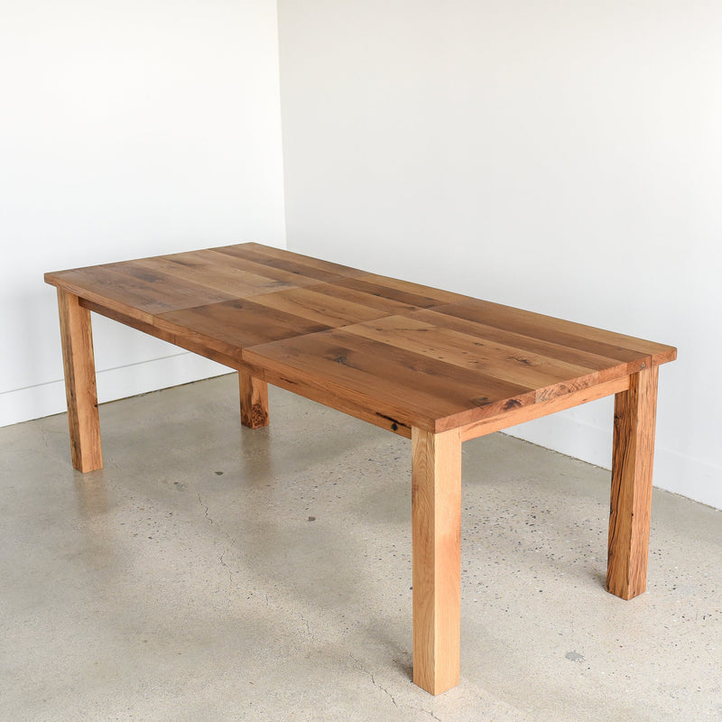 Farmhouse Extendable Dining Table Pictured In Reclaimed Oak Clear  - Leaf Insert