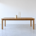 Farmhouse Extendable Dining Table, Parsons style Pictured In White Oak Clear.