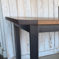 In Stock 72"L Walnut Dining Table with Blackened Metal Legs &amp; Steel Frame — Breadboard Ends — Ready to Ship