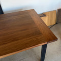 In Stock 72"L Walnut Dining Table with Blackened Metal Legs &amp; Steel Frame — Breadboard Ends — Ready to Ship