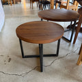 In Stock 22" Diameter Walnut Round End Table with Clear Finish and Blackened Legs — Ready to Ship (2 Available)