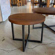In Stock 22" Diameter Walnut Round End Table with Clear Finish and Blackened Legs — Ready to Ship (2 Available)