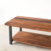 Walnut Industrial Modern Coffee Table with Lower Shelf