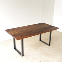 Industrial Modern Dining Table Pictured In Walnut Clear &amp; Antiqued Metal 
