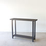 Industrial Modern Console Table With Lower Shelf Pictured In White Oak Black &amp; Blackened Metal