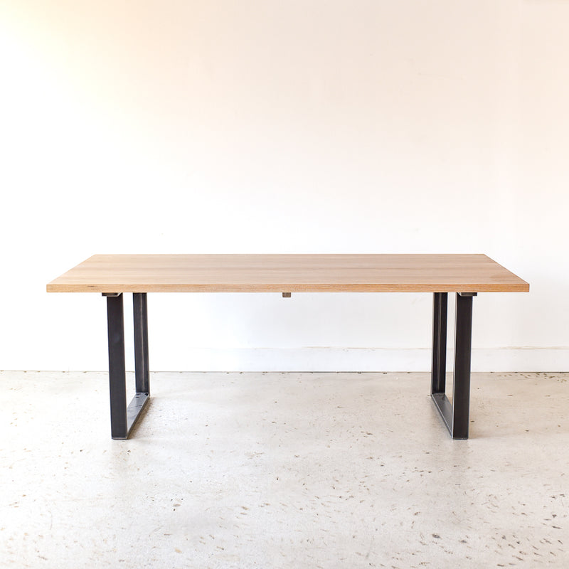 Industrial Modern Dining Table Pictured In White Oak Natural &amp; Blackened Metal