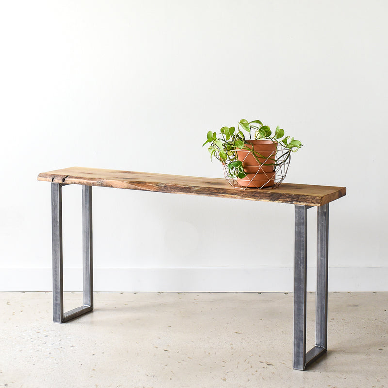 Southern Rustic Logwerks Live Edge Log Console Table – 48" Cedar/Pine, Brown, Indoor/Outdoor, Shelf Included