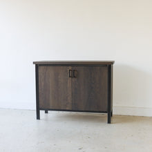 Modern Wood Storage Cabinet / 2-Door Pictured in White Oak Black &amp; Blackened Metal
