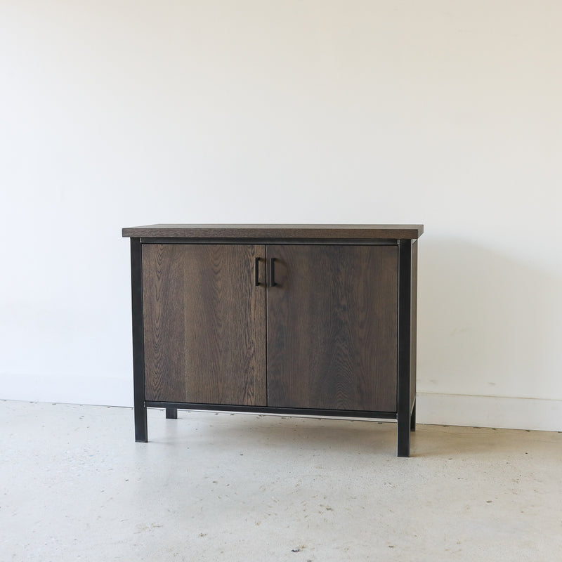 Modern Wood Storage Cabinet / 2-Door Pictured in White Oak Black &amp; Blackened Metal