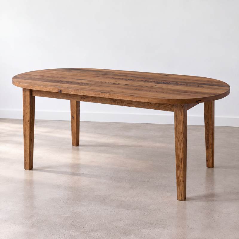 Oval Tapered Leg Dining Table Pictured in Reclaimed Oak Textured
