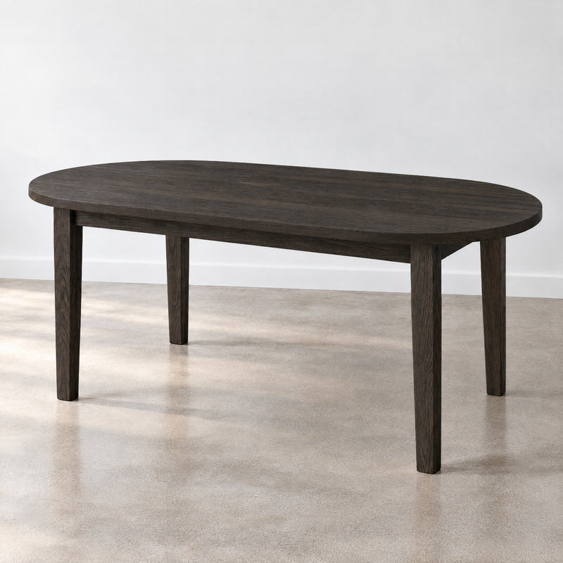 Oval Tapered Leg Dining Table Pictured in White Oak Black