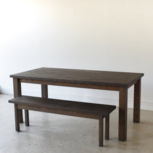 Plank Farmhouse Dining Table Pictured in White Oak Black Finish
 Featured with our &lt;a href=&quot;https://wwmake.com/products/reclaimed-wood-seating-bench&quot;&gt; Farmhouse Wood Bench &lt;/a&gt; in White Oak Black Finish