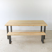Industrial Post Leg Dining Table Pictured In Ash Clear &amp; Blackened Metal Legs Featured with our &lt;a href=&quot;https://wwmake.com/products/industrial-modern-reclaimed-wood-bench-u-shaped-metal-legs&quot;&gt; Industrial Post Leg Bench&lt;/a&gt; 