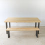 Industrial Post Leg Dining Table Pictured In Ash Clear &amp; Blackened Metal Legs Featured with our &lt;a href=&quot;https://wwmake.com/products/industrial-modern-reclaimed-wood-bench-u-shaped-metal-legs&quot;&gt; Industrial Post Leg Bench&lt;/a&gt; 