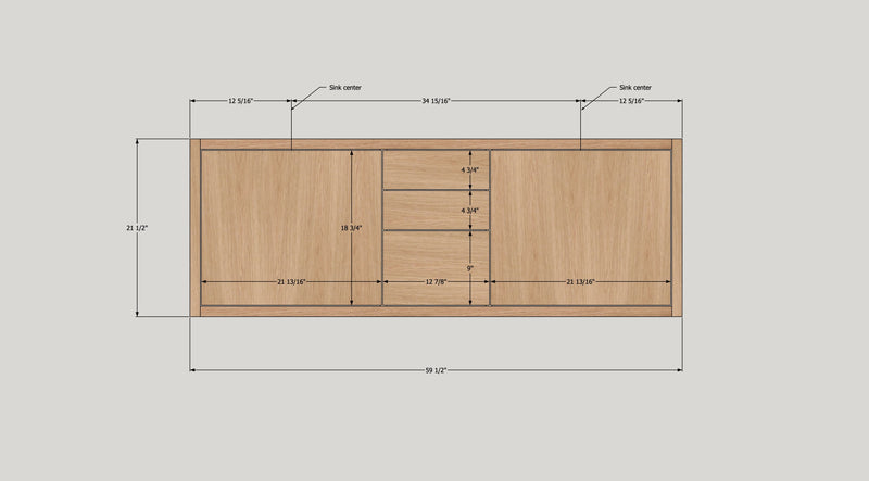 60" Modern Floating Wood Vanity / Double Sink