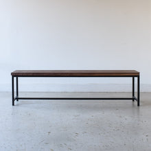 Stoic Industrial Wood Bench Pictured In Walnut Clear &amp; Blackened Metal