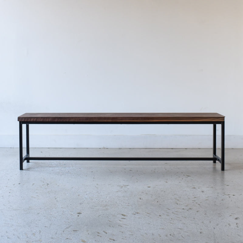Stoic Industrial Wood Bench Pictured In Walnut Clear &amp; Blackened Metal